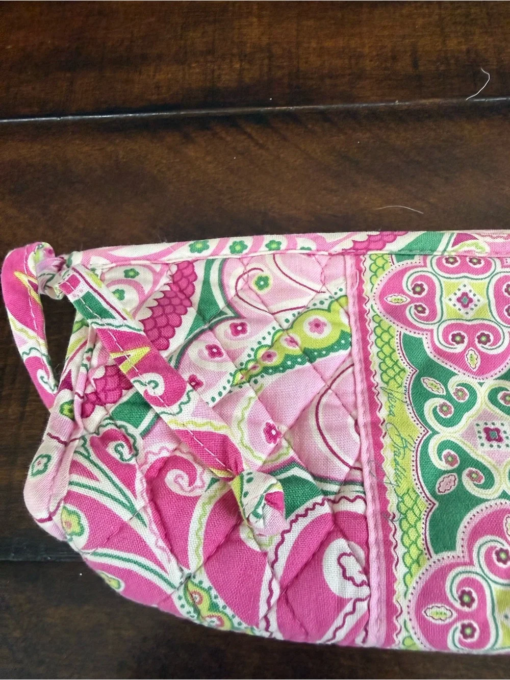 Vera Bradley Quilted Paisley Cosmetic Bag in Pink & Green